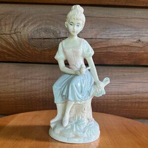Vintage Handmade Lenwile Ardalt Art Ware Girl Holding Bird Porcelain Figurine